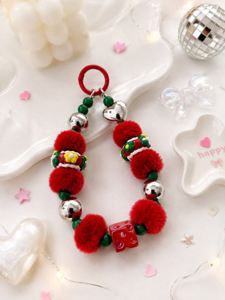 Christmas Pom-Pom Bag Charm - held in hand