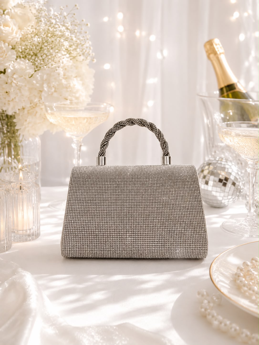 Crystal Butterfly Twist-Handle Bag - handle detail