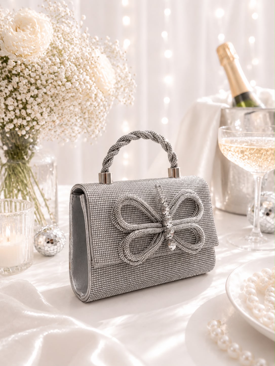 Crystal Butterfly Twist-Handle Bag - angled view