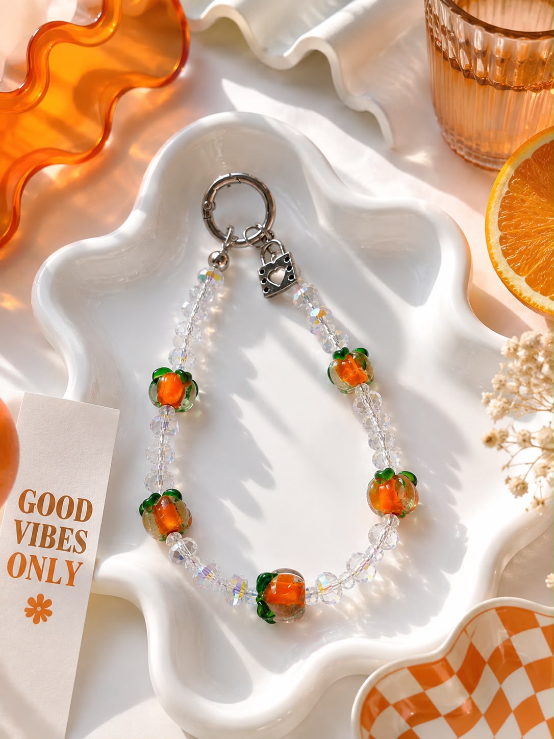 Orange Blossom Clear Crystal Bag Charm