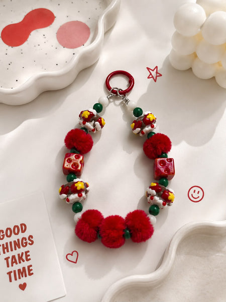Pompom Dice Christmas Beaded Bag Charm