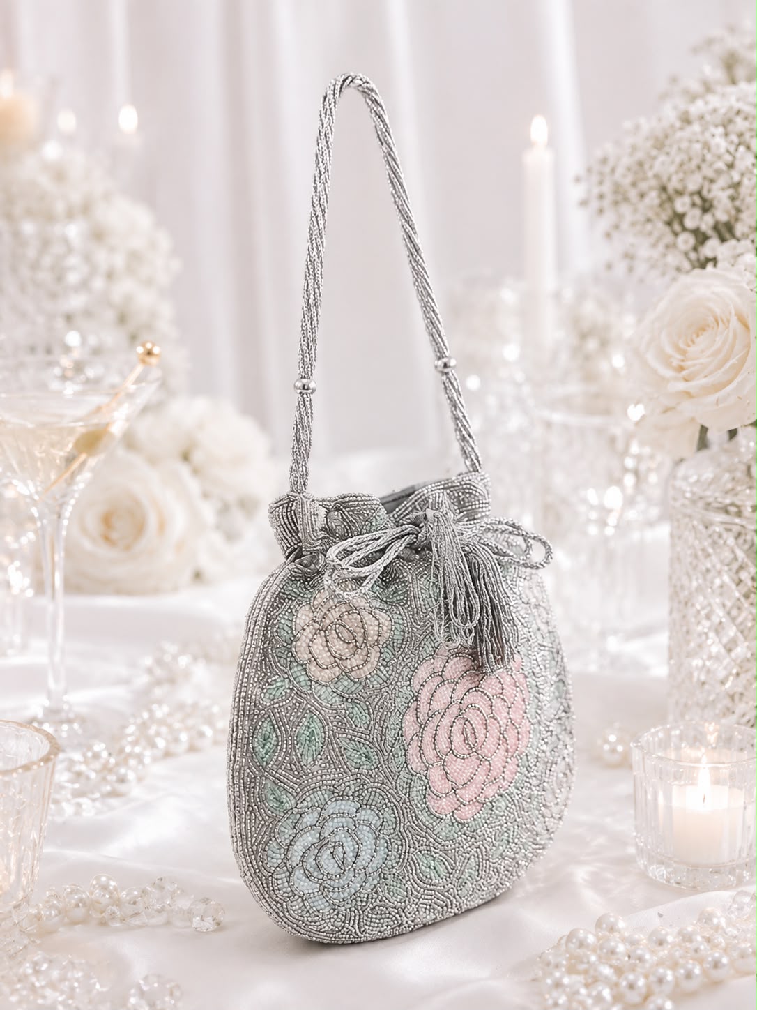 Beaded Rose Potli Bag