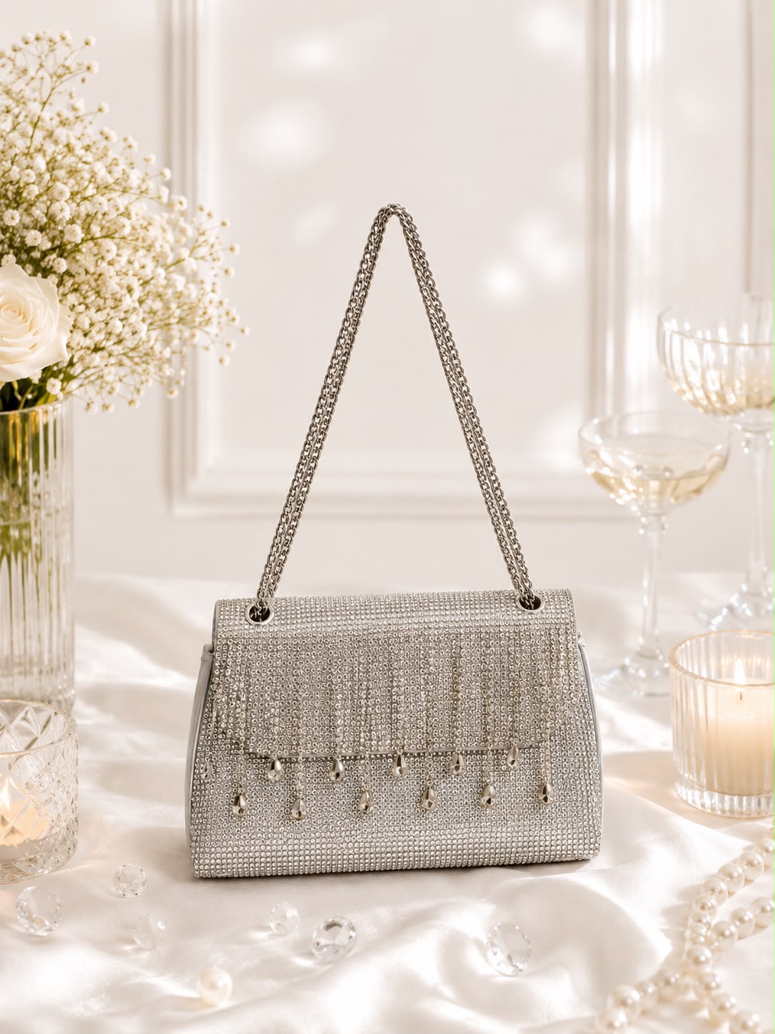 Crystal Fringe Flap Bag