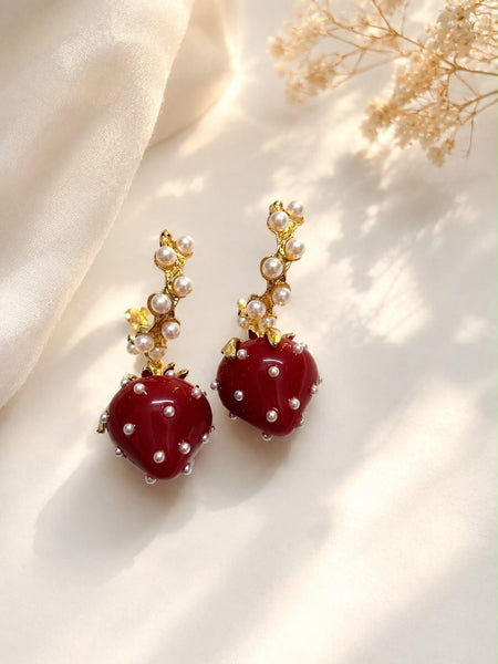 Strawberry Pearl Drop Earrings