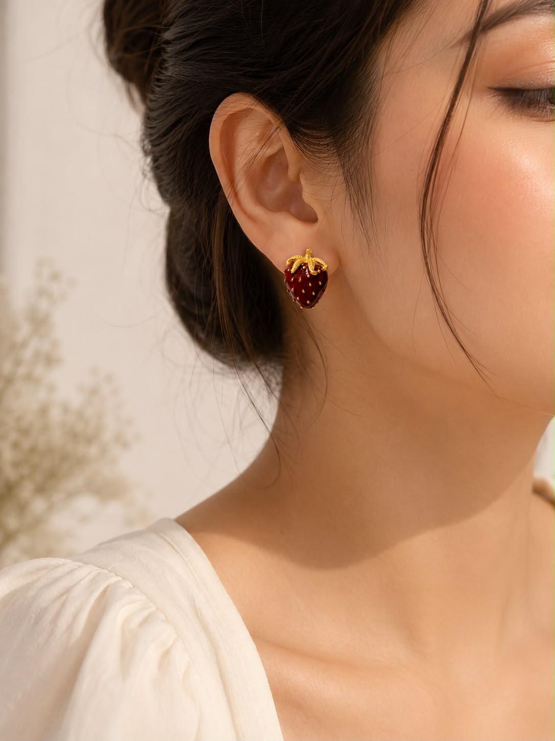 Strawberry Enamel Stud Earrings