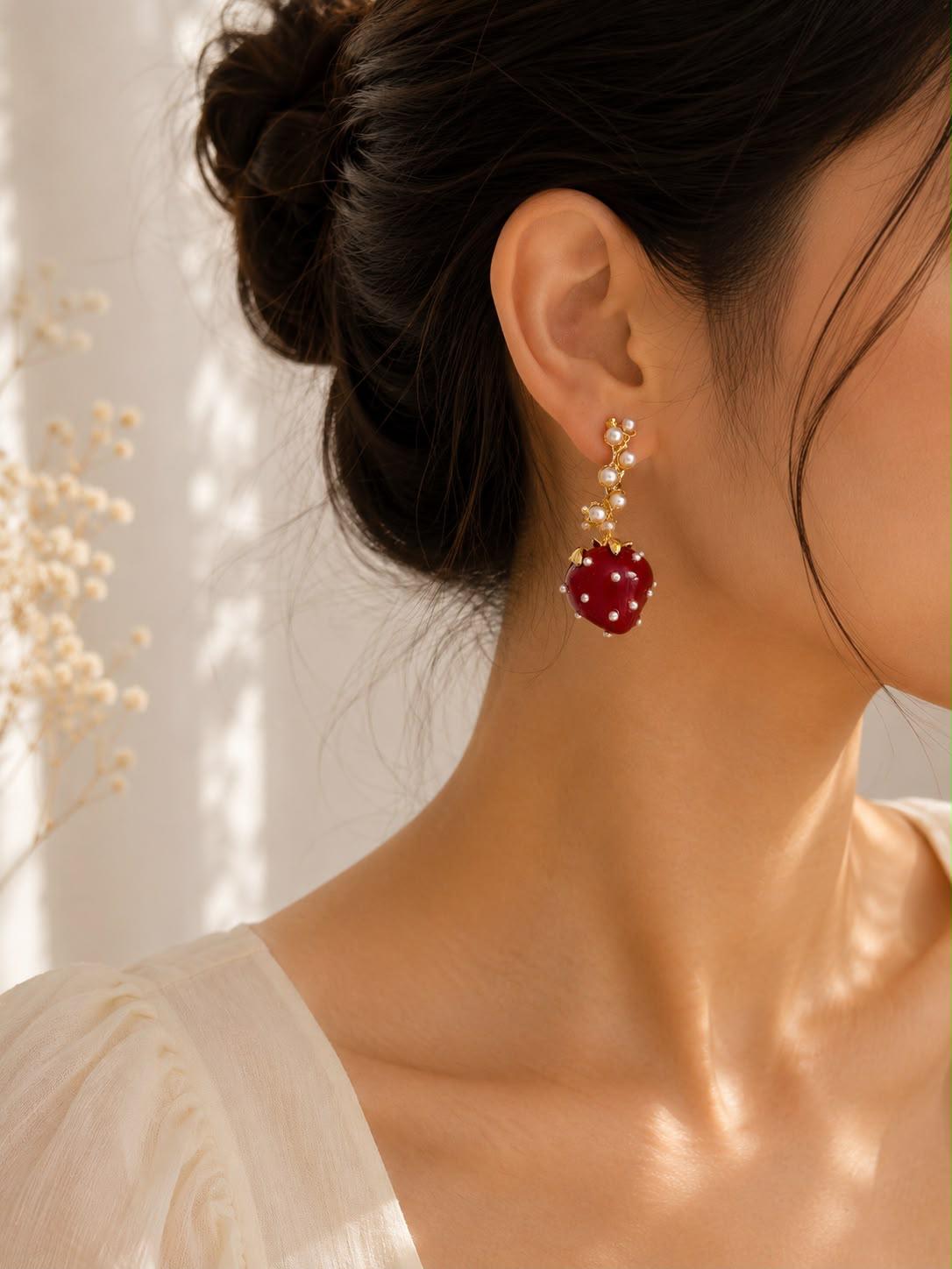 Strawberry Pearl Drop Earrings