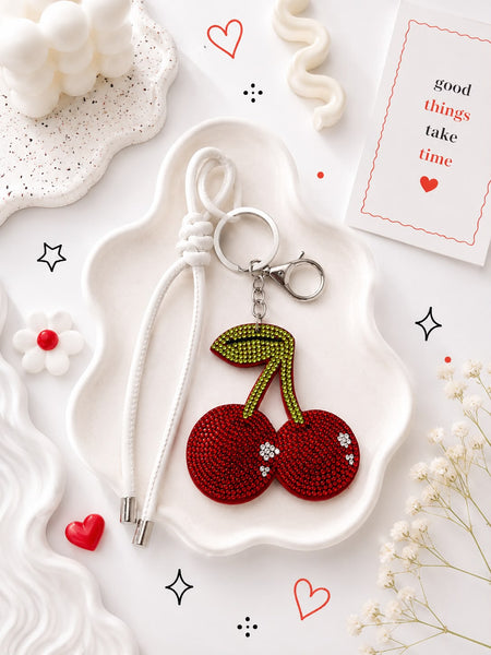 Rhinestone Cherry Bag Charm