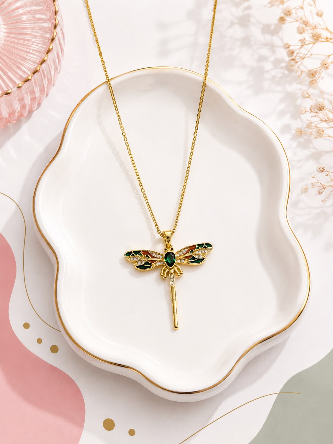 Emerald Butterfly Pendant Necklace