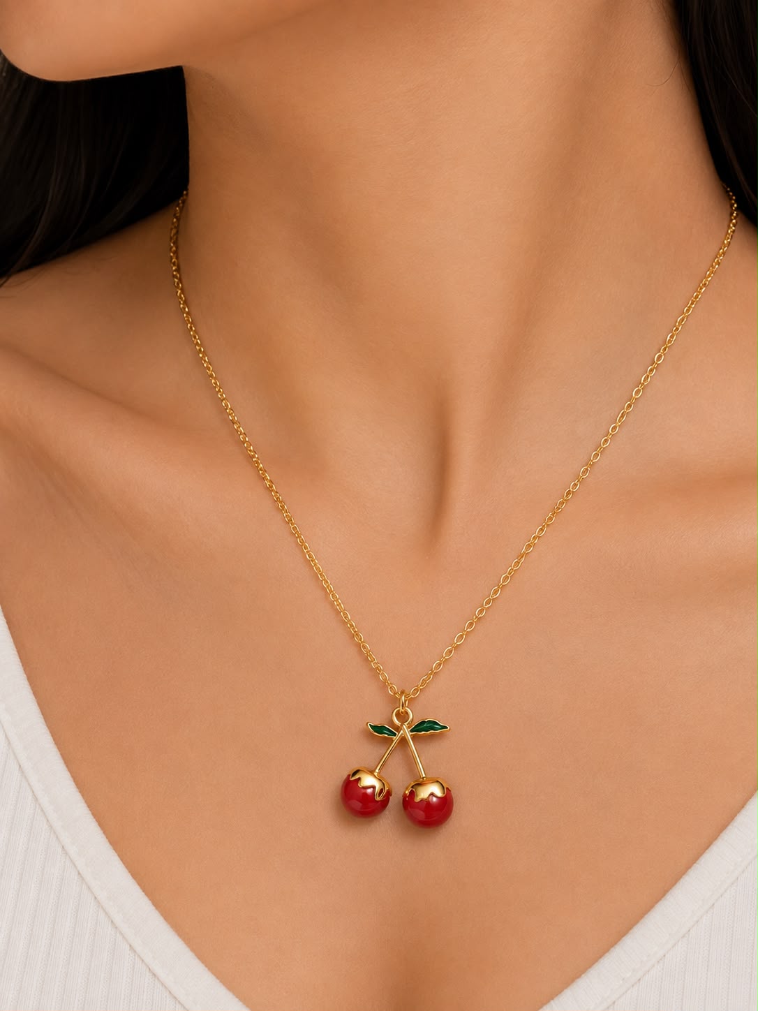 Cherry Enamel Pendant Necklace