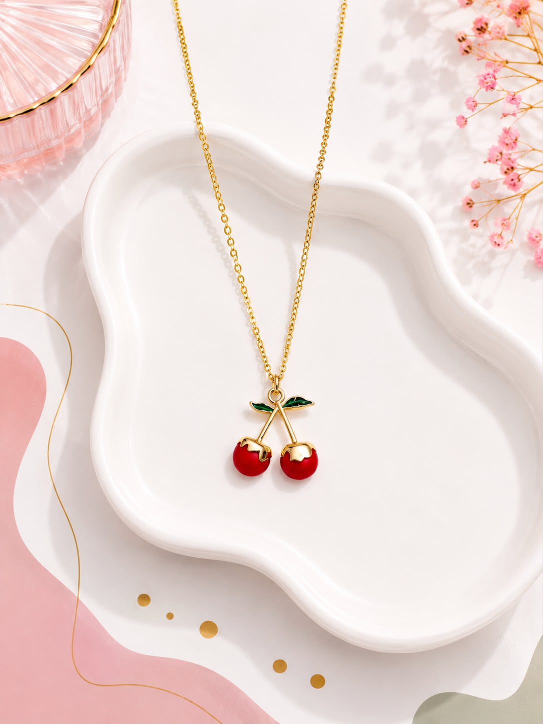 Cherry Enamel Pendant Necklace