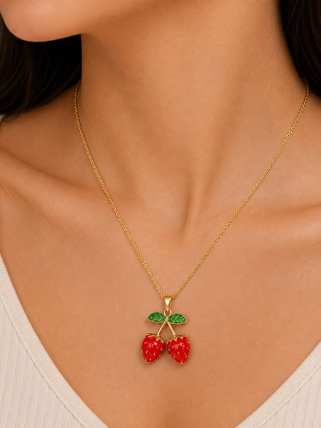 Strawberry Enamel Pendant Necklace