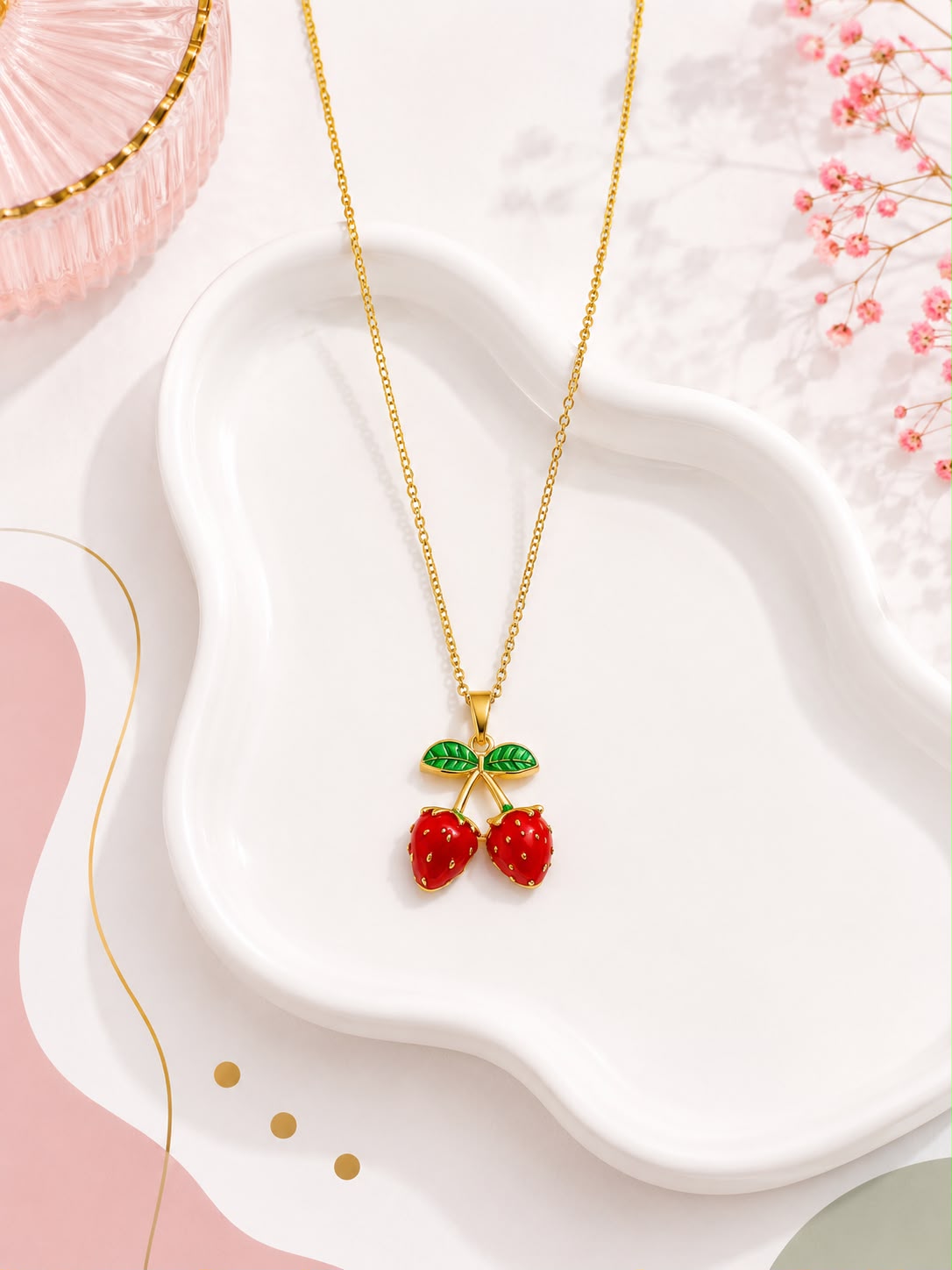 Strawberry Enamel Pendant Necklace