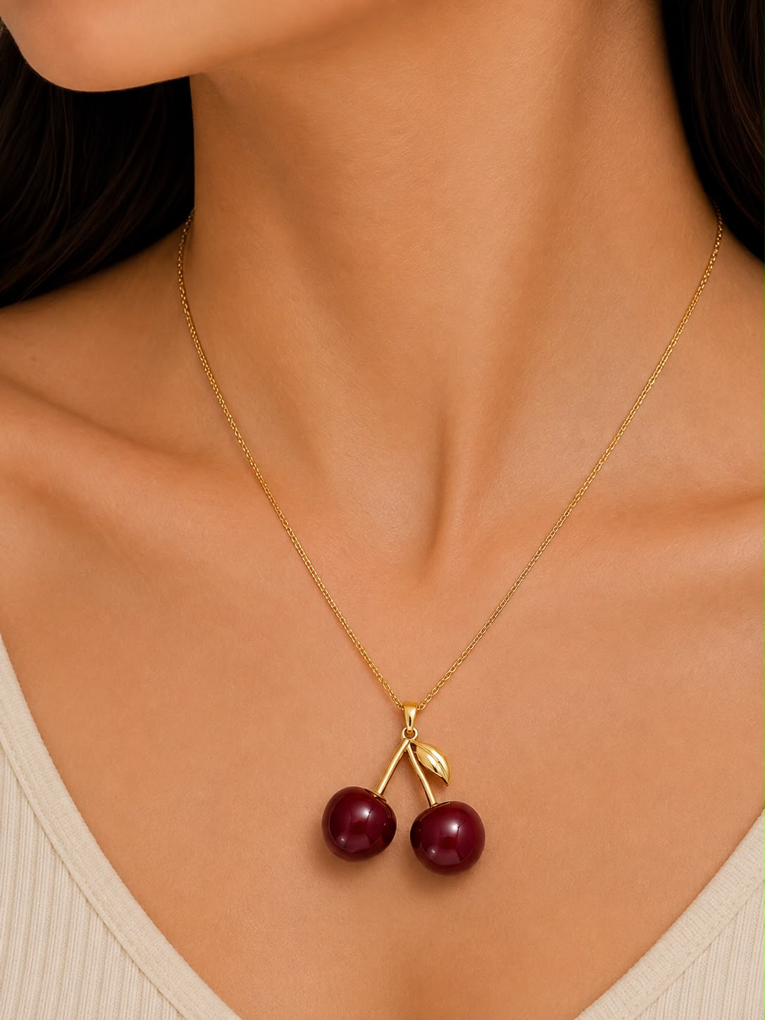 Cherry Bead Pendant Necklace