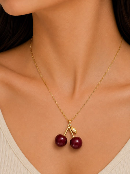 Cherry Bead Pendant Necklace