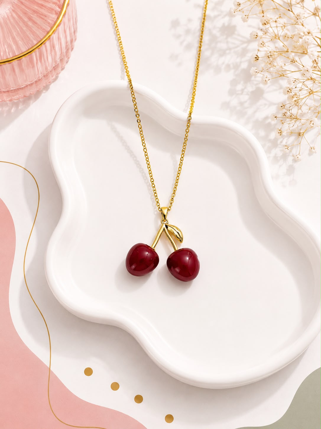 Cherry Bead Pendant Necklace