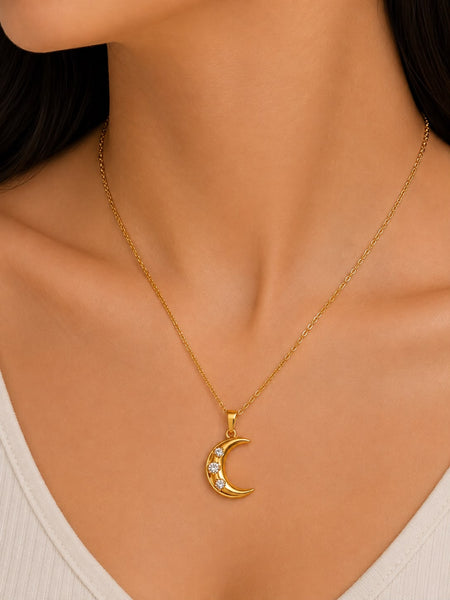 Crescent Moon Crystal Pendant Necklace