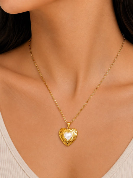 Pearl Heart Sunburst Necklace
