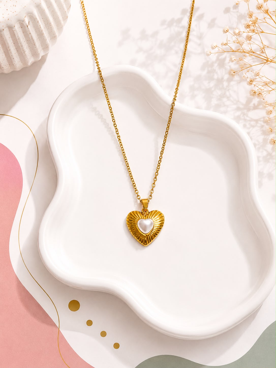 Pearl Heart Sunburst Necklace