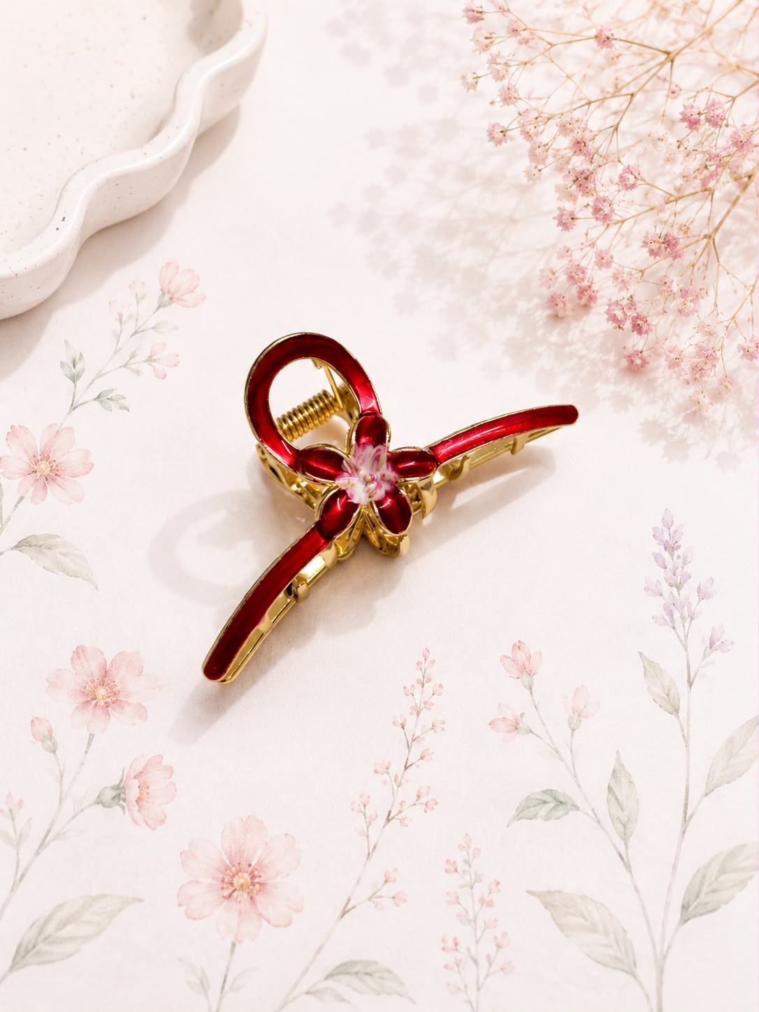 Flower Enamel Metal Claw Clip
