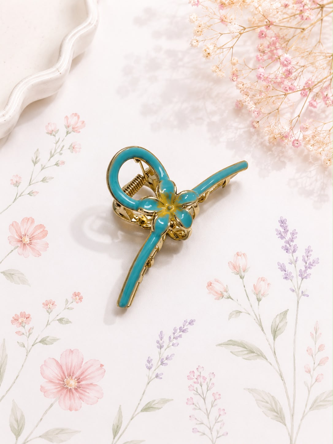 Flower Enamel Metal Claw Clip
