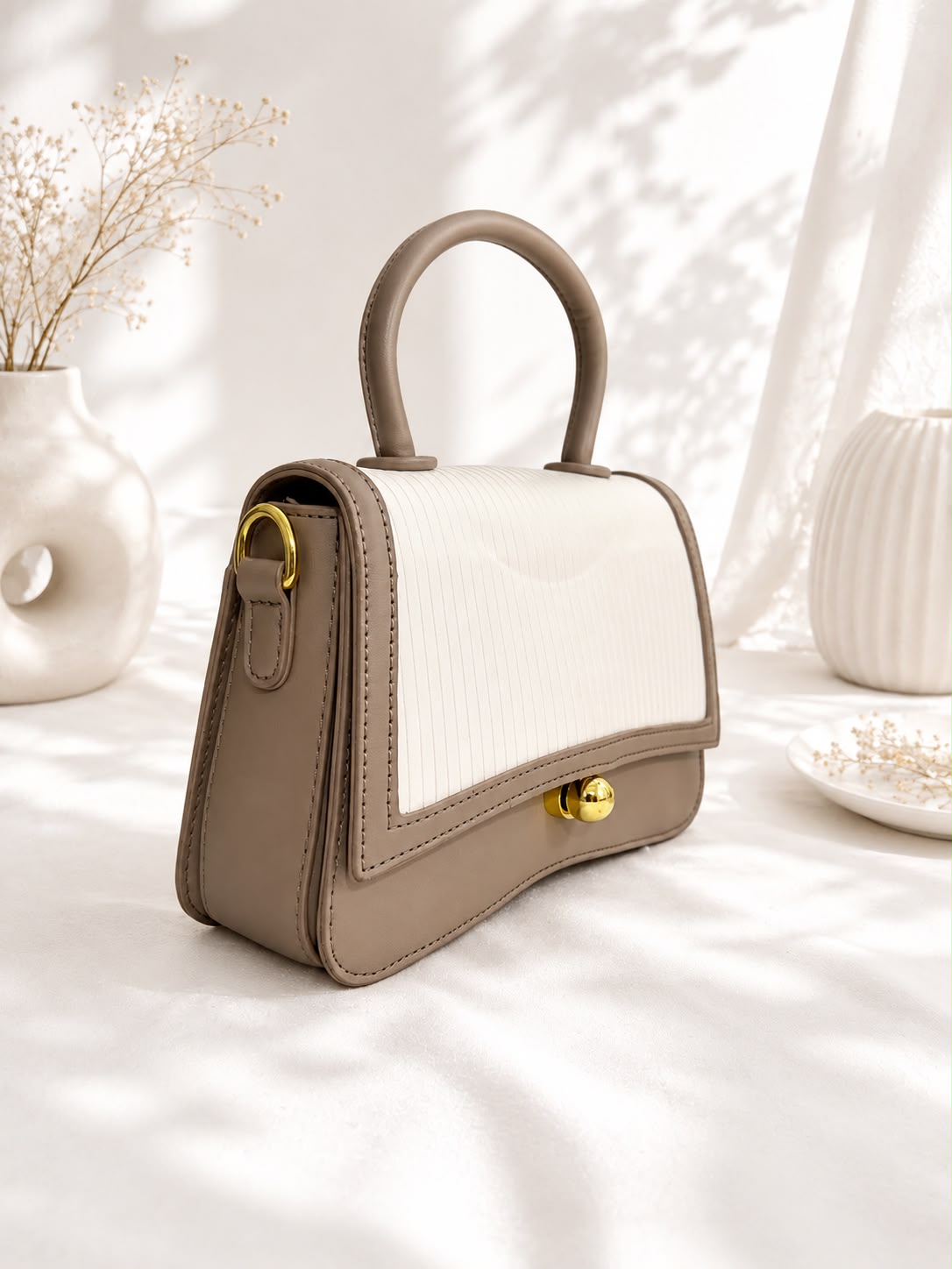 Tweed Ball-Clasp Flap Bag