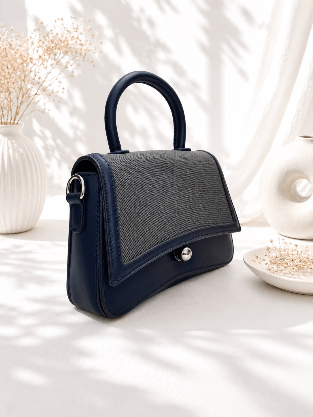 Tweed Ball-Clasp Flap Bag