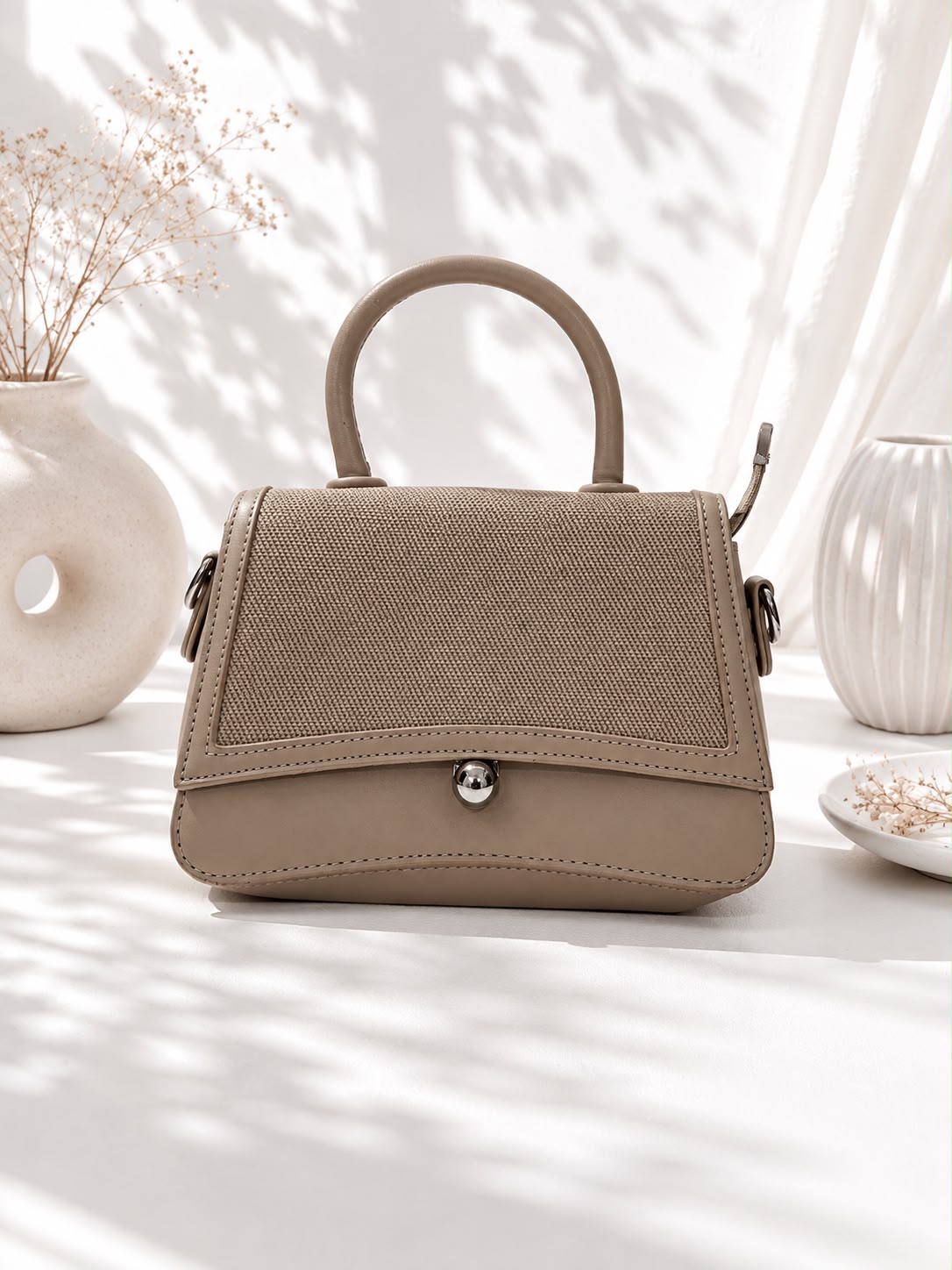 Tweed Ball-Clasp Flap Bag