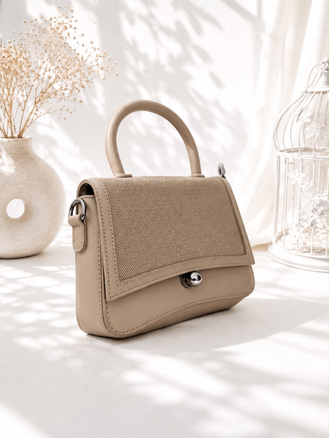 Tweed Ball-Clasp Flap Bag