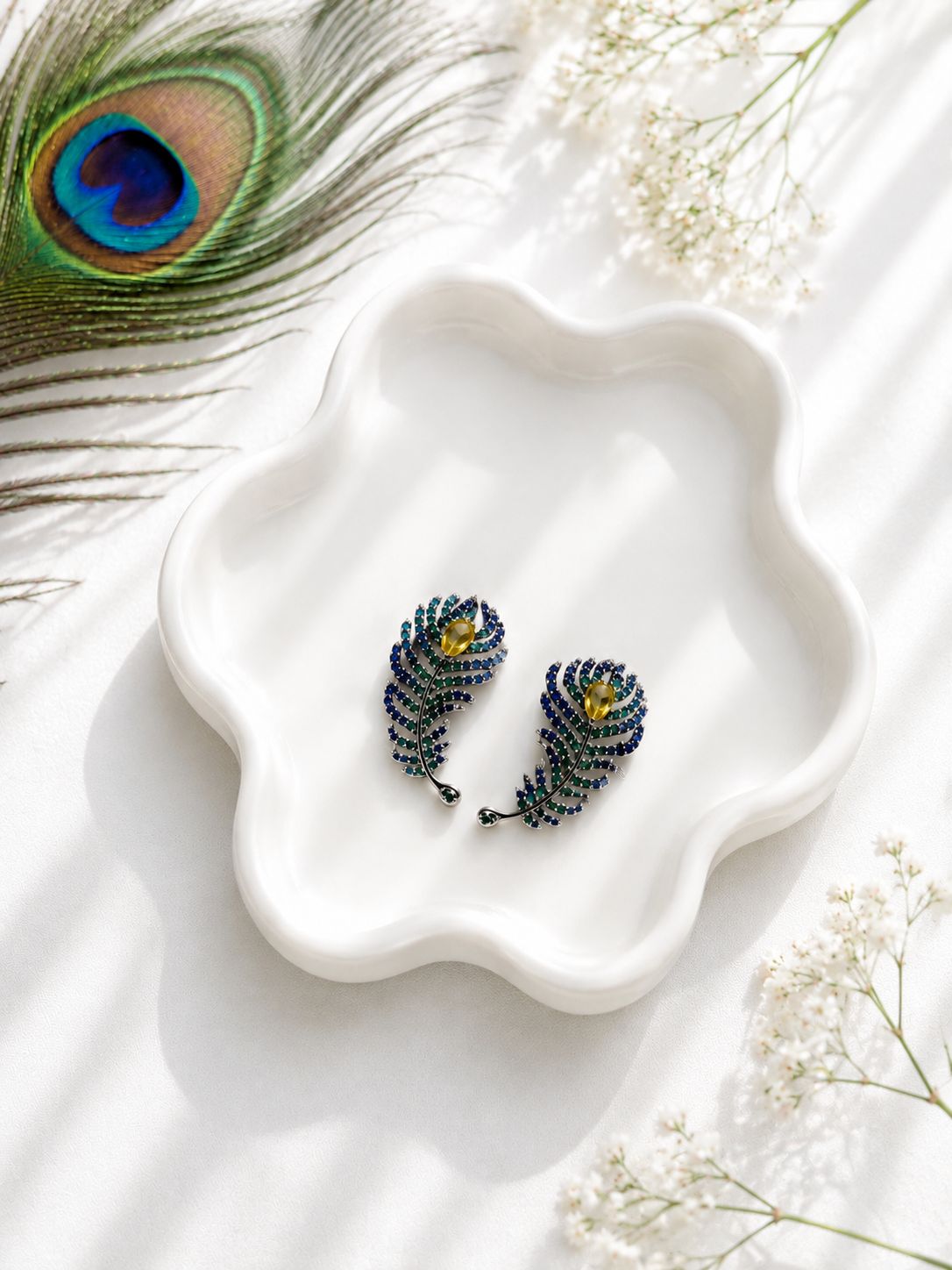 Peacock Feather Crystal Earrings