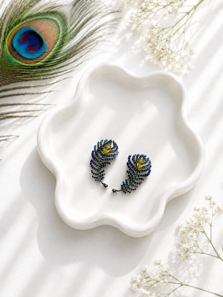 Peacock Feather Crystal Earrings