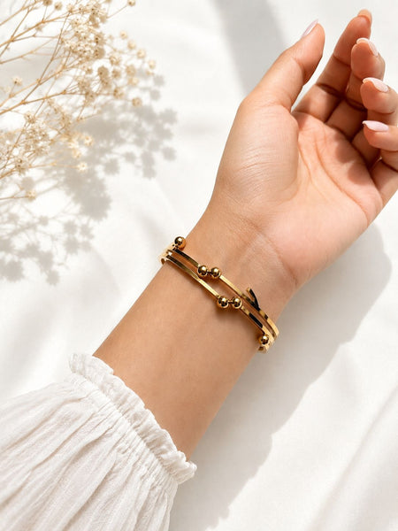 Ball Bead Double Bar Cuff Bracelet