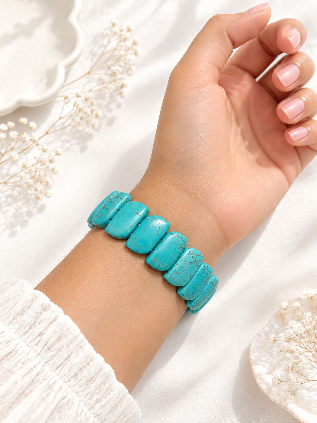Flower Link Turquoise Stone Bracelet