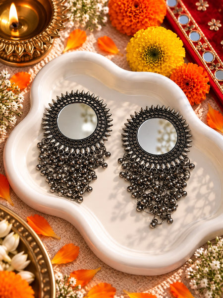 Oxidised Mirror Sunburst Jhumka Earrings