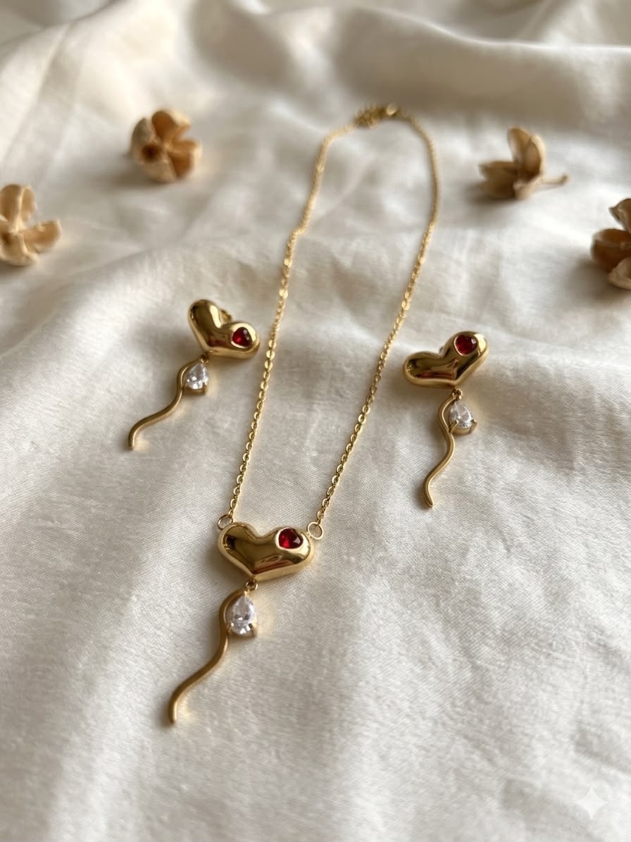 Ruby Accent & Teardrop Jewellery Set flat lay