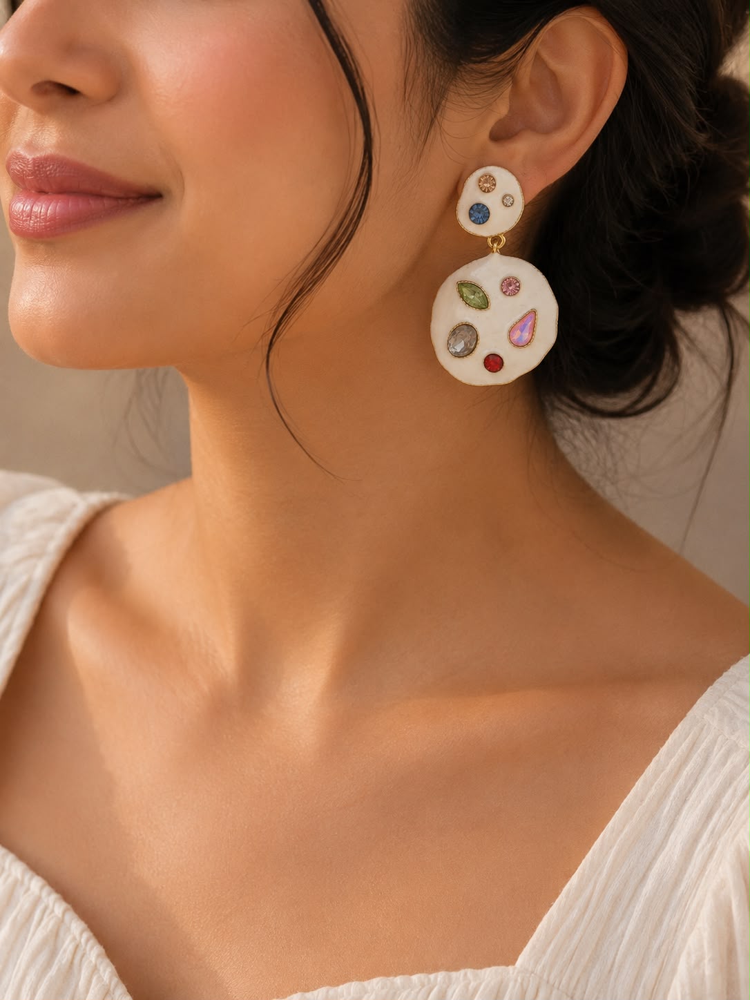 Multicolour Crystal Disc Drop Earrings