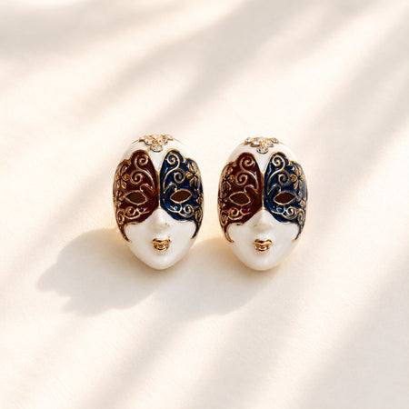 White daisy double drop earrings worn by model