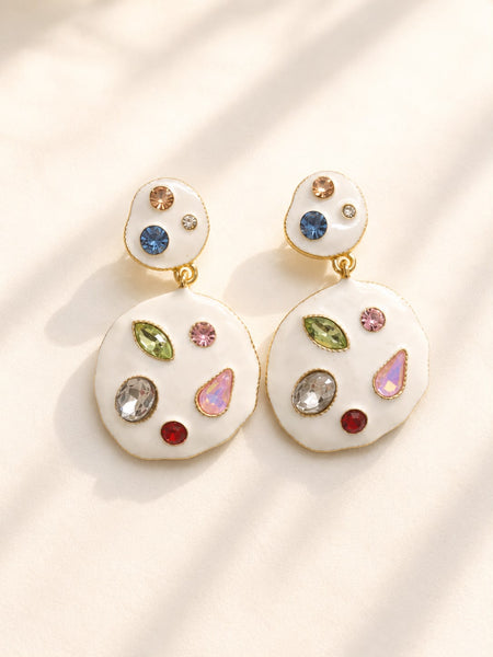 Black daisy double drop earrings worn by model