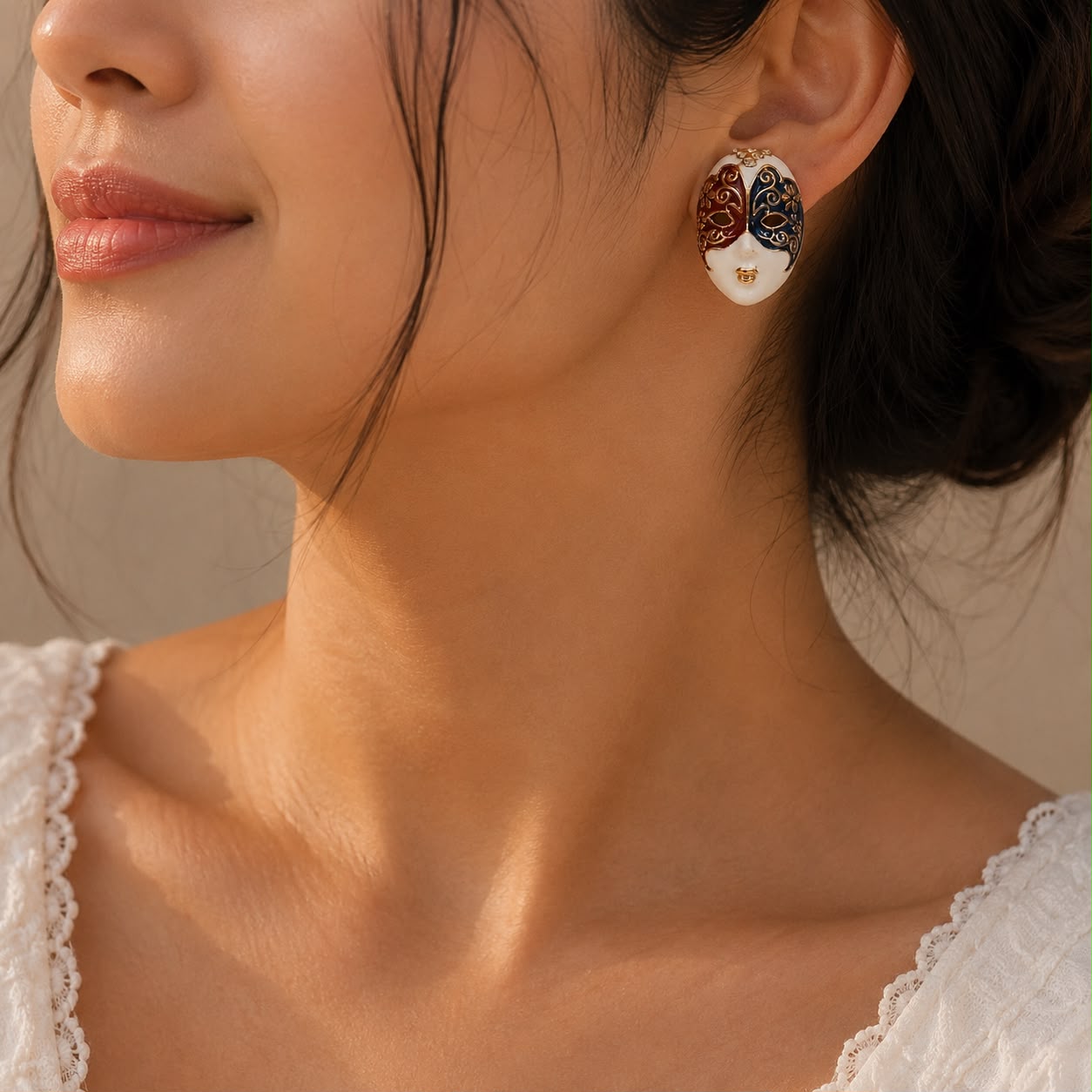 White daisy double drop earrings flat lay