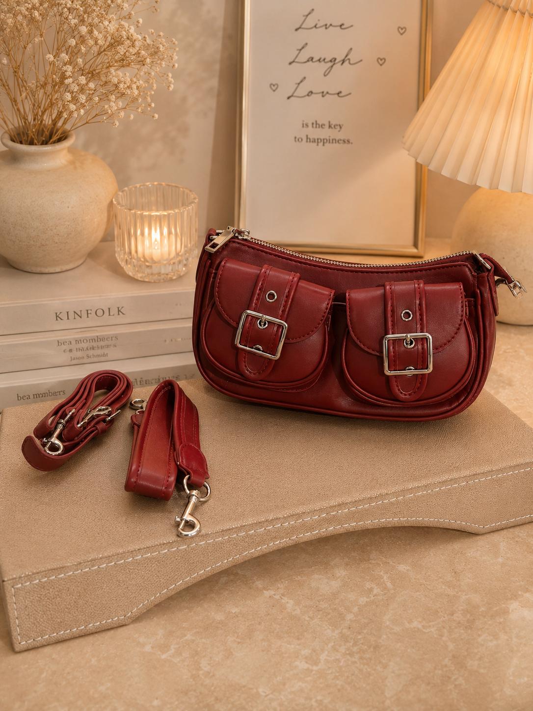Double Pocket Sling Bag - Dark Brown