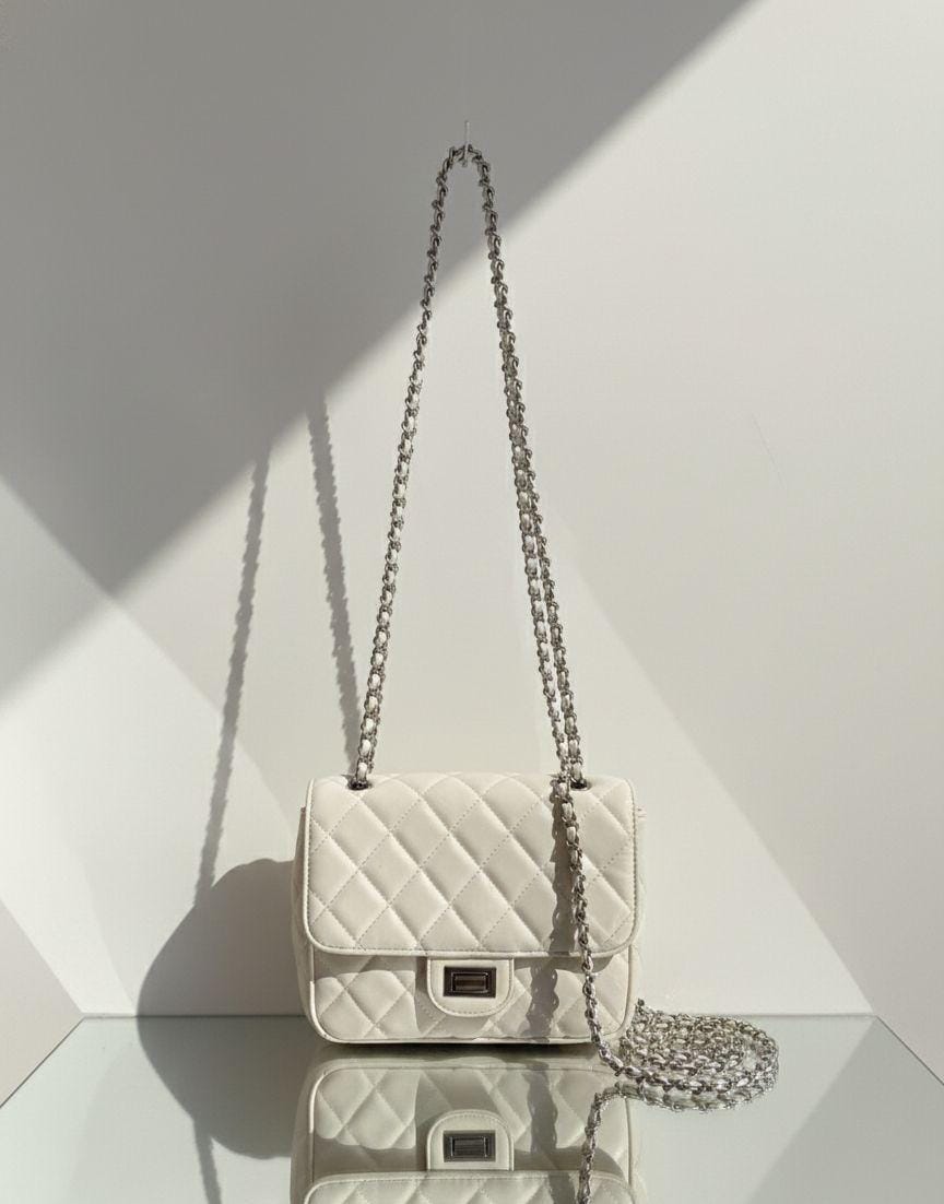Quilted Chain Bag - White