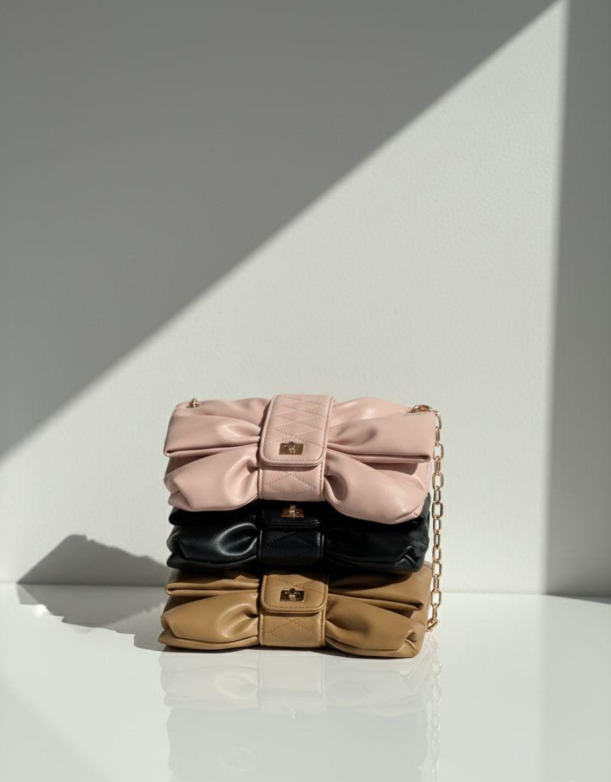 Bow Chain Bag - Pink, Black and Khaki