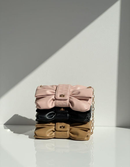 Bow Chain Bag - Pink, Black and Khaki