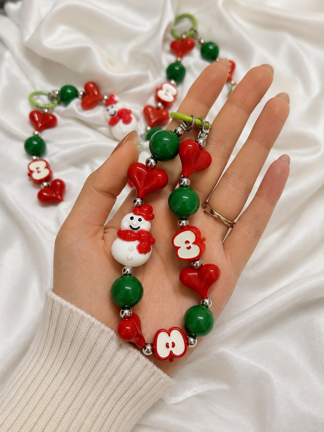 Heart & Snowman Beaded Bag Charm