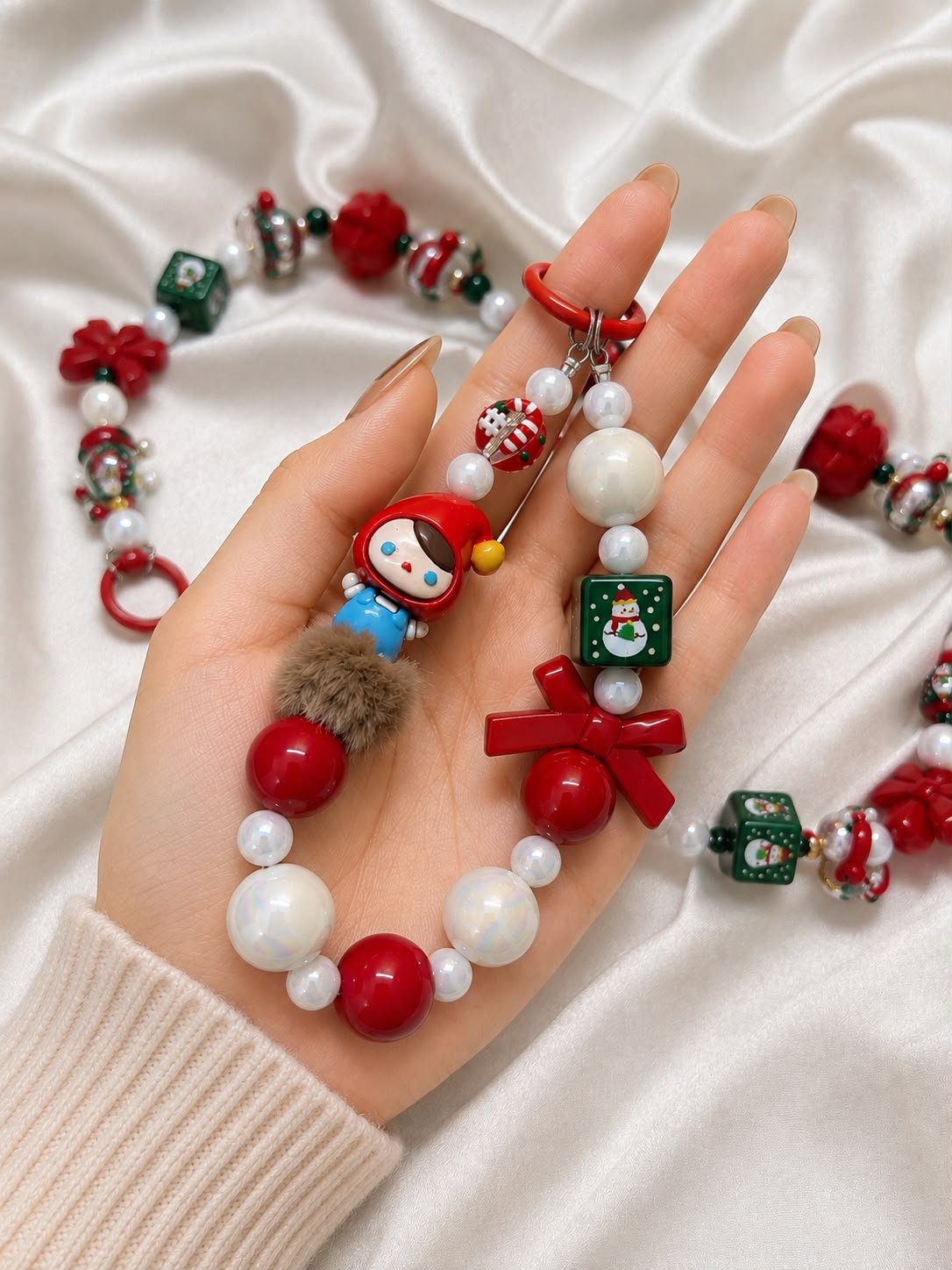 Pearl Snowman Boy Beaded Bag Charm
