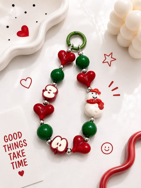 Heart & Snowman Beaded Bag Charm