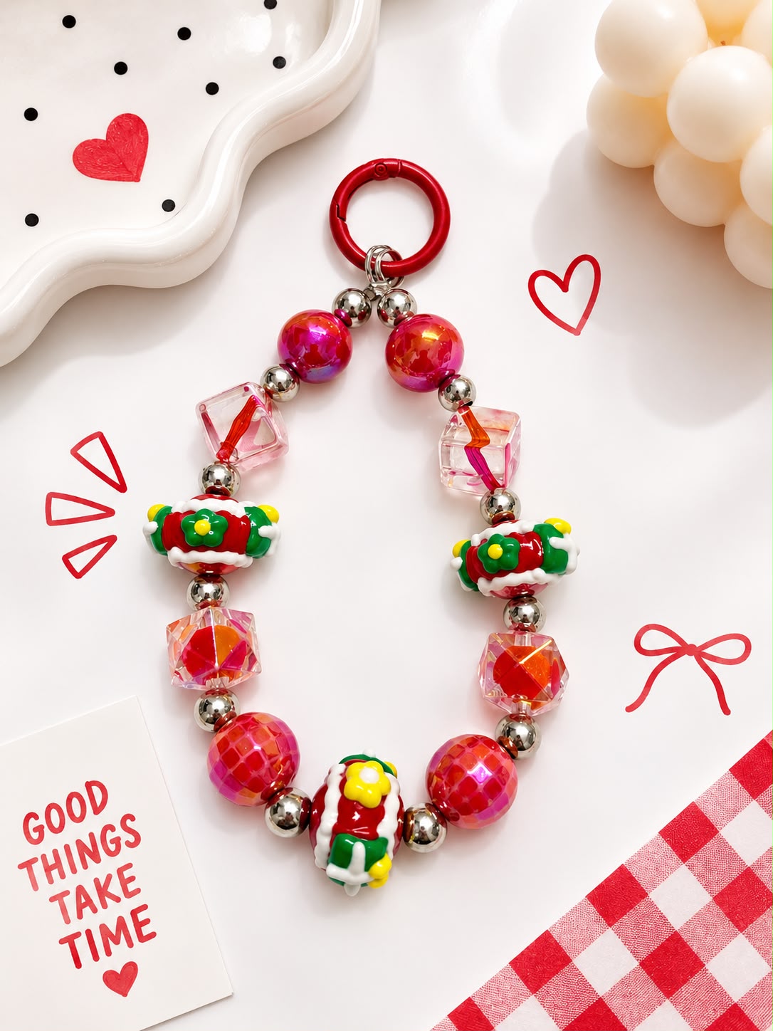 Pink Ombre Floral Christmas Bag Charm