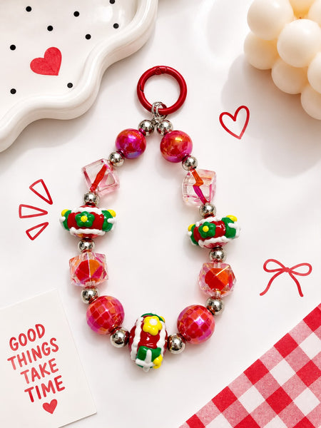 Pink Ombre Floral Christmas Bag Charm