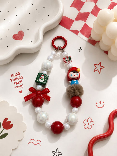 Pearl Snowman Boy Beaded Bag Charm
