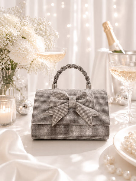 Crystal Bow Twist-Handle Bag - Bow - front detail