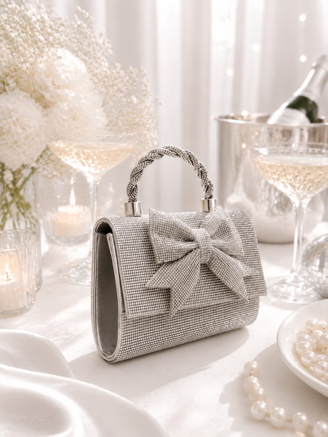 Crystal Bow Twist-Handle Bag - Bow - handle detail